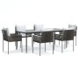 Juego comedor jardín 7 piezas y cojines ratán sintético y acero