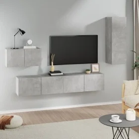 TV furniture set 4 pieces concrete gray plywood by vidaXL, TV Furniture - Ref: Foro24-3114337, Price: 151,38 €, Discount: %