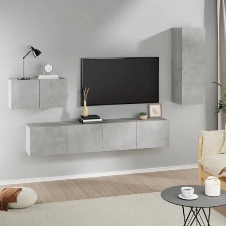 TV furniture set 4 pieces concrete gray plywood by vidaXL, TV Furniture - Ref: Foro24-3114337, Price: 151,65 €, Discount: %