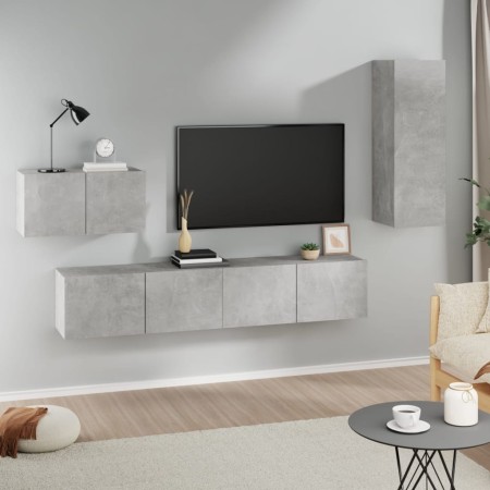 TV-Möbelset 4-teilig betongraues Sperrholz von vidaXL, TV-Möbel - Ref: Foro24-3114337, Preis: 154,92 €, Rabatt: %