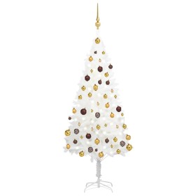 Árbol de Navidad preiluminado con luces y bolas blanco 150 cm