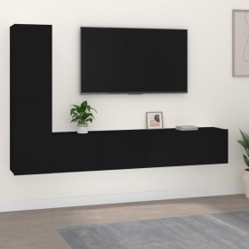 Set de muebles para TV 4 piezas madera contrachapada negro