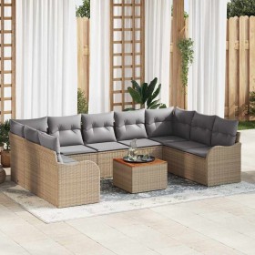 Conjunto de sofá de jardín 10 pcs Beige Poliratán