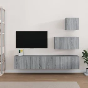 TV-Möbel-Set 4 Stück Sonoma grau Sperrholz von vidaXL, TV-Möbel - Ref: Foro24-3114644, Preis: 115,74 €, Rabatt: %