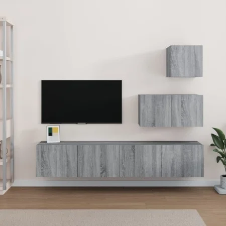 TV-Möbel-Set 4 Stück Sonoma grau Sperrholz von vidaXL, TV-Möbel - Ref: Foro24-3114644, Preis: 115,74 €, Rabatt: %