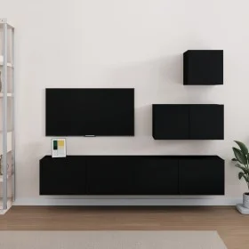 Set de muebles para TV 4 piezas madera contrachapada negro de vidaXL, Muebles TV - Ref: Foro24-3114639, Precio: 145,14 €, Des...