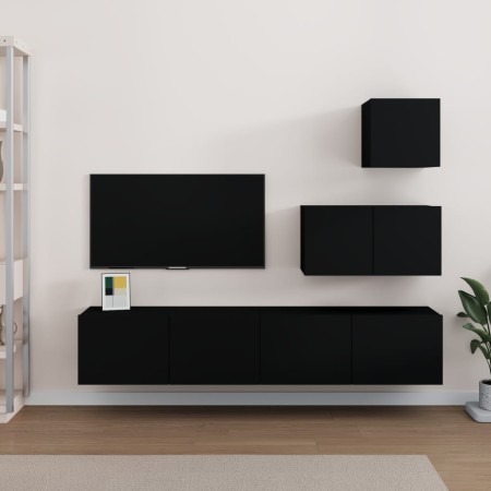4-teiliges TV-Möbelset aus schwarzem Sperrholz von vidaXL, TV-Möbel - Ref: Foro24-3114639, Preis: 154,29 €, Rabatt: %