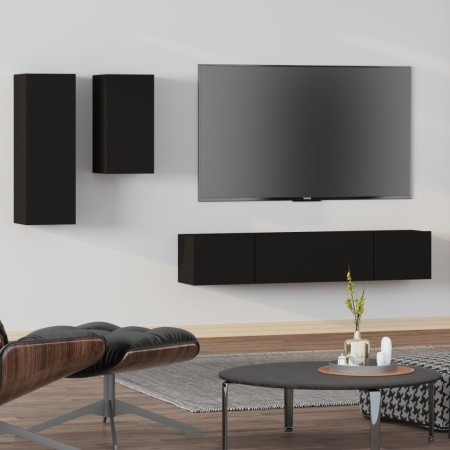 4-teiliges TV-Möbelset aus schwarzem Sperrholz von vidaXL, TV-Möbel - Ref: Foro24-3114623, Preis: 162,93 €, Rabatt: %