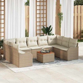 Conjunto de sofá de jardín 10 pcs Beige Poliratán