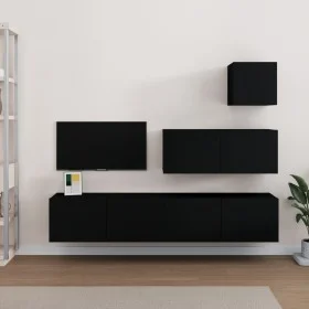 4-teiliges TV-Möbelset aus schwarzem Sperrholz von vidaXL, TV-Möbel - Ref: Foro24-3114647, Preis: 160,41 €, Rabatt: %