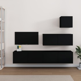 4-teiliges TV-Möbelset aus schwarzem Sperrholz von vidaXL, TV-Möbel - Ref: Foro24-3114647, Preis: 167,50 €, Rabatt: %