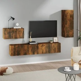 TV-Möbelset 4-teilig aus geräuchertem Eichensperrholz von vidaXL, TV-Möbel - Ref: Foro24-3114339, Preis: 122,98 €, Rabatt: %