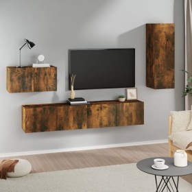 TV-Möbelset 4-teilig aus geräuchertem Eichensperrholz von vidaXL, TV-Möbel - Ref: Foro24-3114339, Preis: 125,46 €, Rabatt: %