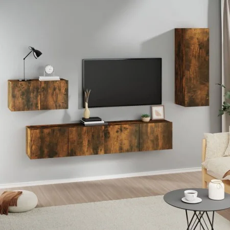TV-Möbelset 4-teilig aus geräuchertem Eichensperrholz von vidaXL, TV-Möbel - Ref: Foro24-3114339, Preis: 122,98 €, Rabatt: %