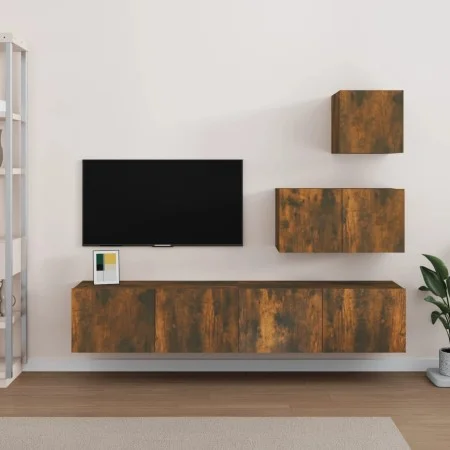 TV-Möbelset 4-teilig aus geräuchertem Eichensperrholz von vidaXL, TV-Möbel - Ref: Foro24-3114643, Preis: 111,09 €, Rabatt: %