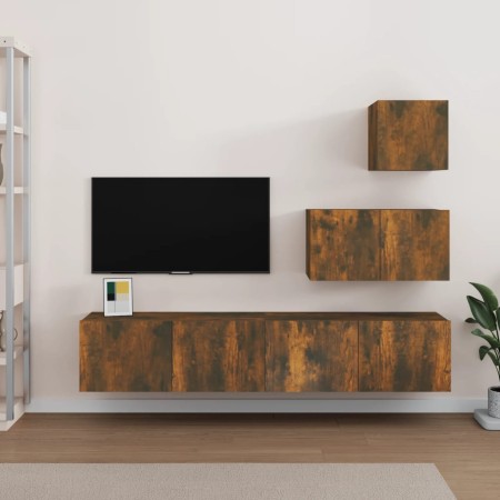 TV-Möbelset 4-teilig aus geräuchertem Eichensperrholz von vidaXL, TV-Möbel - Ref: Foro24-3114643, Preis: 113,20 €, Rabatt: %