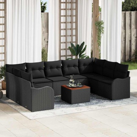 Conjunto de sofá de jardín 10 pcs Negro Poliratán