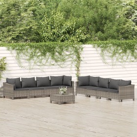 Set de muebles de jardín 9 pzas y cojines ratán sintético gris Set de muebles de jardín 9 pzas y cojines ratán sintético gris