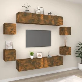 TV-Möbelset 8-tlg. aus geräuchertem Eichenschichtholz von vidaXL, TV-Möbel - Ref: Foro24-3114219, Preis: 190,55 €, Rabatt: %