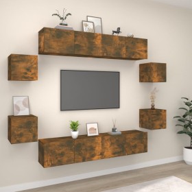 TV-Möbelset 8-tlg. aus geräuchertem Eichenschichtholz von vidaXL, TV-Möbel - Ref: Foro24-3114219, Preis: 194,39 €, Rabatt: %