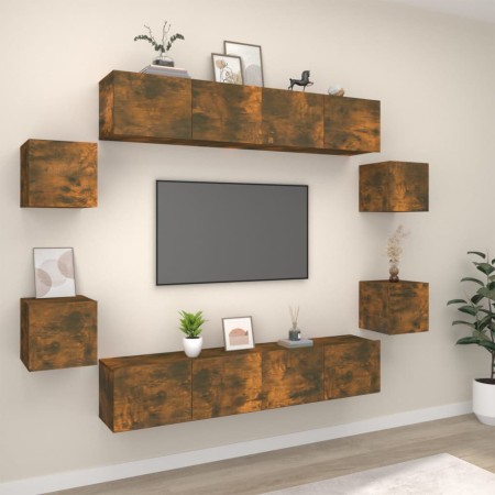 TV-Möbelset 8-tlg. aus geräuchertem Eichenschichtholz von vidaXL, TV-Möbel - Ref: Foro24-3114219, Preis: 194,39 €, Rabatt: %