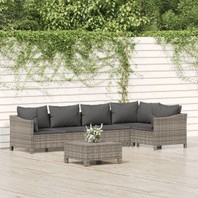 Set de muebles de jardín 6 pzas y cojines ratán sintético gris