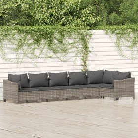 Set de muebles de jardín 6 pzas y cojines ratán sintético gris