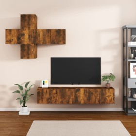 7-teiliges TV-Schrankset aus geräuchertem Eichensperrholz von vidaXL, TV-Möbel - Ref: Foro24-3114507, Preis: 169,38 €, Rabatt: %