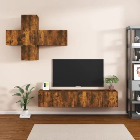 7-teiliges TV-Schrankset aus geräuchertem Eichensperrholz von vidaXL, TV-Möbel - Ref: Foro24-3114507, Preis: 166,27 €, Rabatt: %