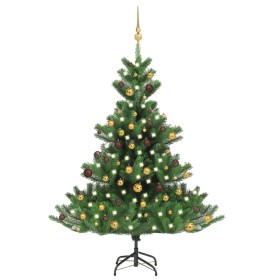 Árbol de Navidad abeto Nordmann con LEDs y bolas verde 150 cm