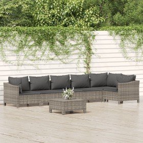 Set de muebles de jardín 7 pzas y cojines ratán sintético gris Set de muebles de jardín 7 pzas y cojines ratán sintético gris
