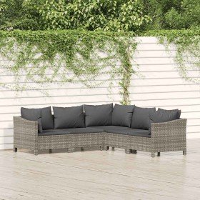Set de muebles de jardín 5 pzas y cojines ratán sintético gris
