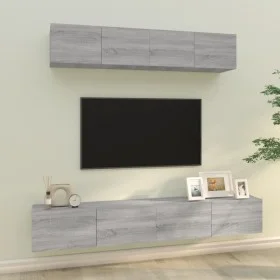 TV-Möbel-Set 4 Stück Sonoma grau Sperrholz von vidaXL, TV-Möbel - Ref: Foro24-3114540, Preis: 155,69 €, Rabatt: %