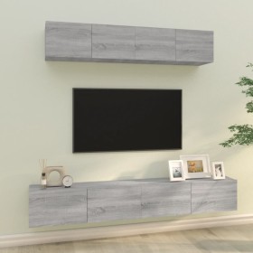 TV-Möbel-Set 4 Stück Sonoma grau Sperrholz von vidaXL, TV-Möbel - Ref: Foro24-3114540, Preis: 157,87 €, Rabatt: %