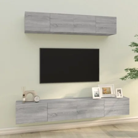 TV furniture set 4 pieces in gray Sonoma plywood by vidaXL, TV Furniture - Ref: Foro24-3114540, Price: 157,87 €, Discount: %