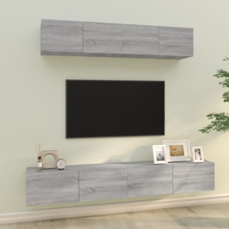 TV-Möbel-Set 4 Stück Sonoma grau Sperrholz von vidaXL, TV-Möbel - Ref: Foro24-3114540, Preis: 157,87 €, Rabatt: %