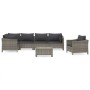 Set de muebles de jardín 7 pzas y cojines ratán sintético gris