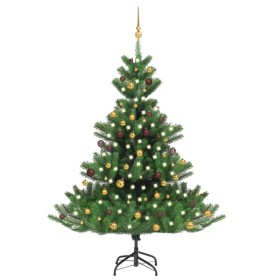 Árbol de Navidad abeto Nordmann con LEDs y bolas verde 180 cm