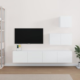 Set de muebles para TV 4 piezas madera contrachapada blanco