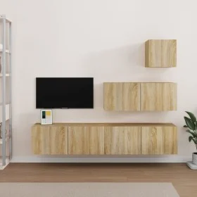 TV furniture set 4 pieces Sonoma oak plywood by vidaXL, TV Furniture - Ref: Foro24-3114648, Price: 142,14 €, Discount: %