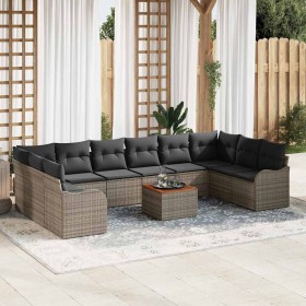 Conjunto de sofá de jardín 11 pcs Gris Poliratán