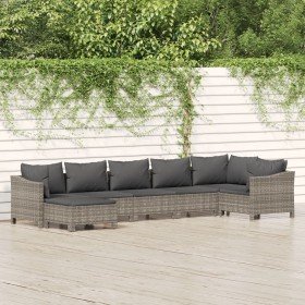 Set de muebles de jardín 7 pzas y cojines ratán sintético gris