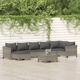 Set de muebles de jardín 8 pzas y cojines ratán sintético gris Set de muebles de jardín 8 pzas y cojines ratán sintético gris