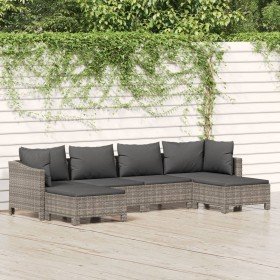 Set de muebles de jardín 6 pzas y cojines ratán sintético gris