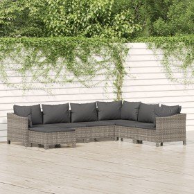 Set de muebles de jardín 7 pzas y cojines ratán sintético gris Set de muebles de jardín 7 pzas y cojines ratán sintético gris