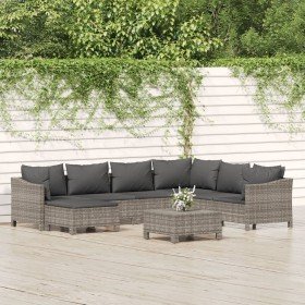 Set de muebles de jardín 8 pzas y cojines ratán sintético gris Set de muebles de jardín 8 pzas y cojines ratán sintético gris