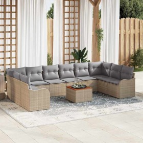 Conjunto de sofá de jardín 11 pcs Beige Poliratán