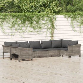 Set de muebles de jardín 7 pzas y cojines ratán sintético gris en Conjuntos de jardín | Comprar online en Foro24
