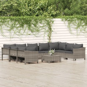 Set de muebles de jardín 10 pzas y cojines ratán sintético gris