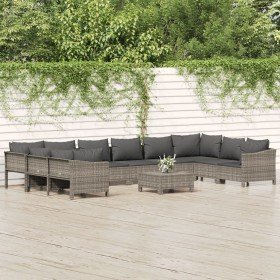 Set de muebles de jardín 11 pzas y cojines ratán sintético gris Set de muebles de jardín 11 pzas y cojines ratán sintético gris
